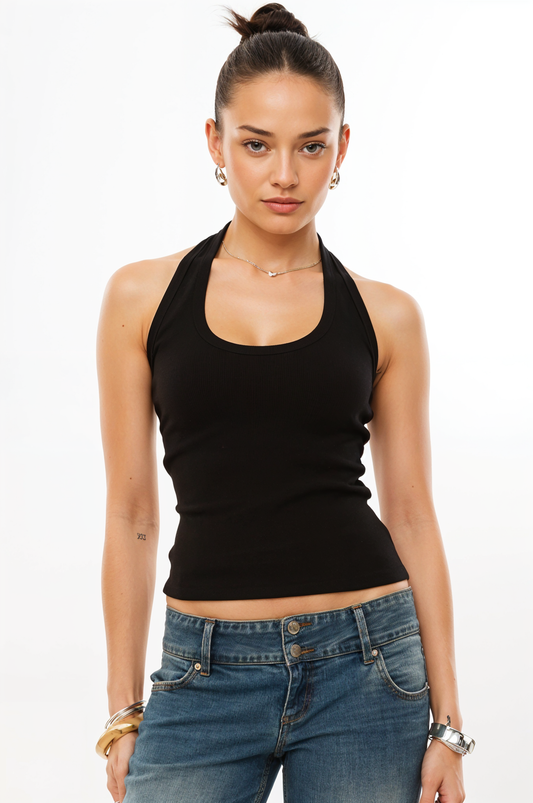 Ribbed Halter Neck Tank Top