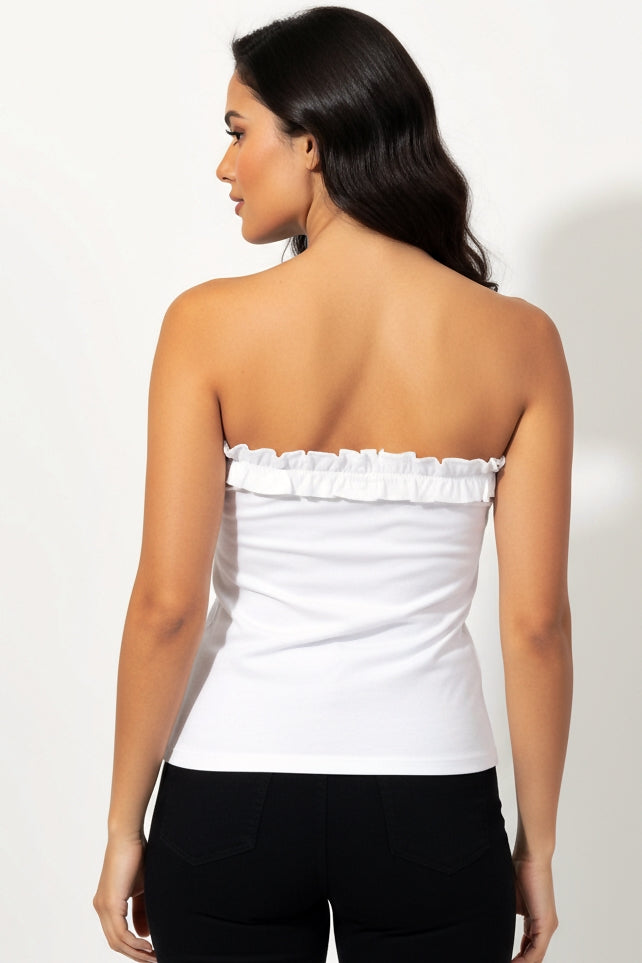 Banded Ruff Top Style Ruffle Bandeau Top – IVORY