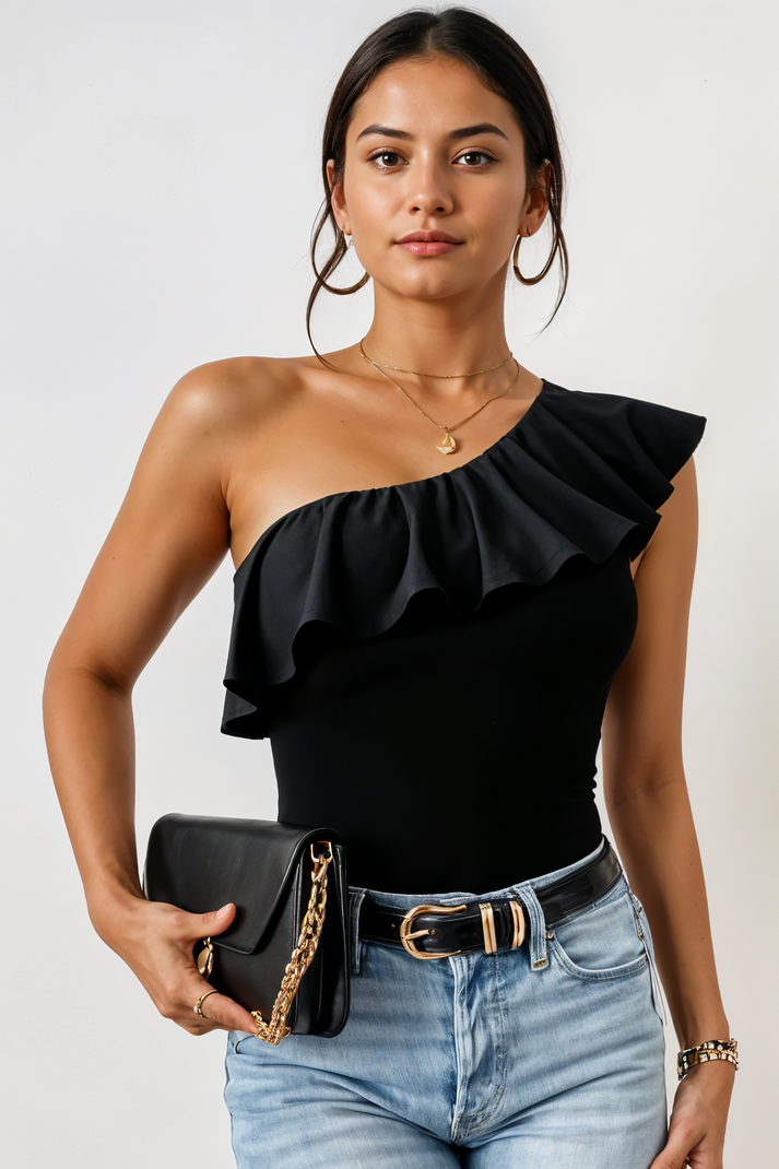 Asymmetrical Ruffle Top – IVORY