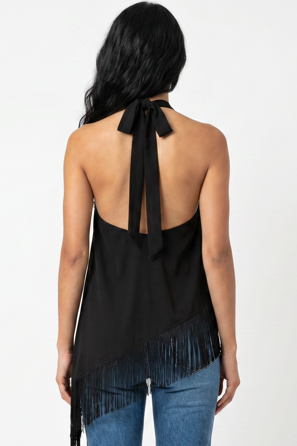 Fringe Halter Asymmetric Top