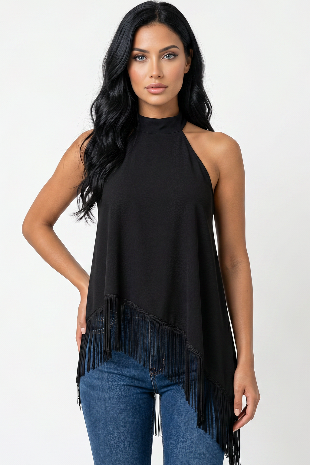 Fringe Halter Asymmetric Top