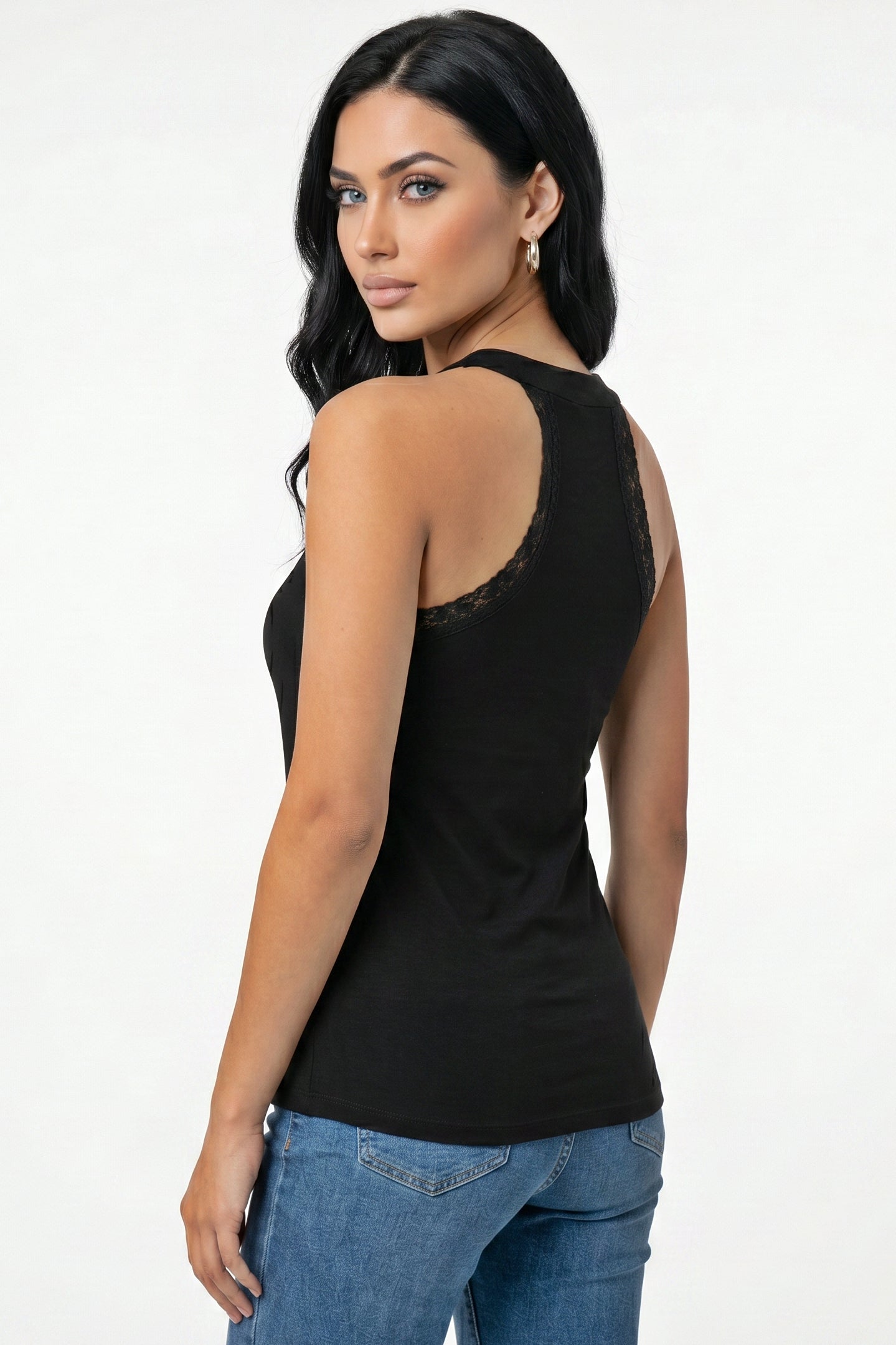 Lace-Trim High-Neck Tank