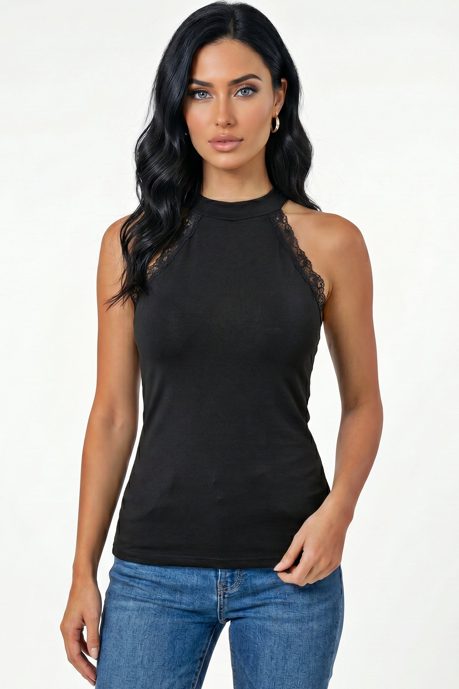 Lace-Trim High-Neck Tank