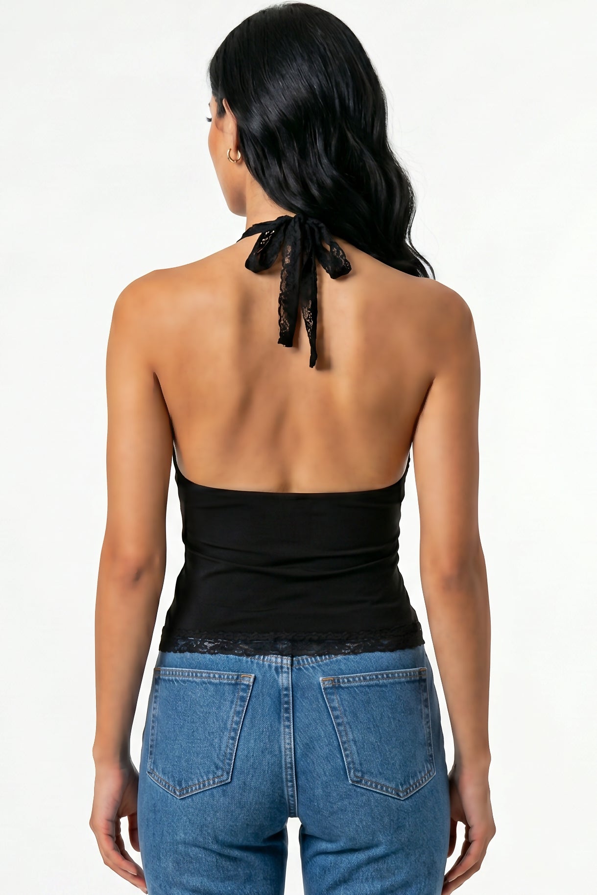 Lace-Trim Backless Halter Top
