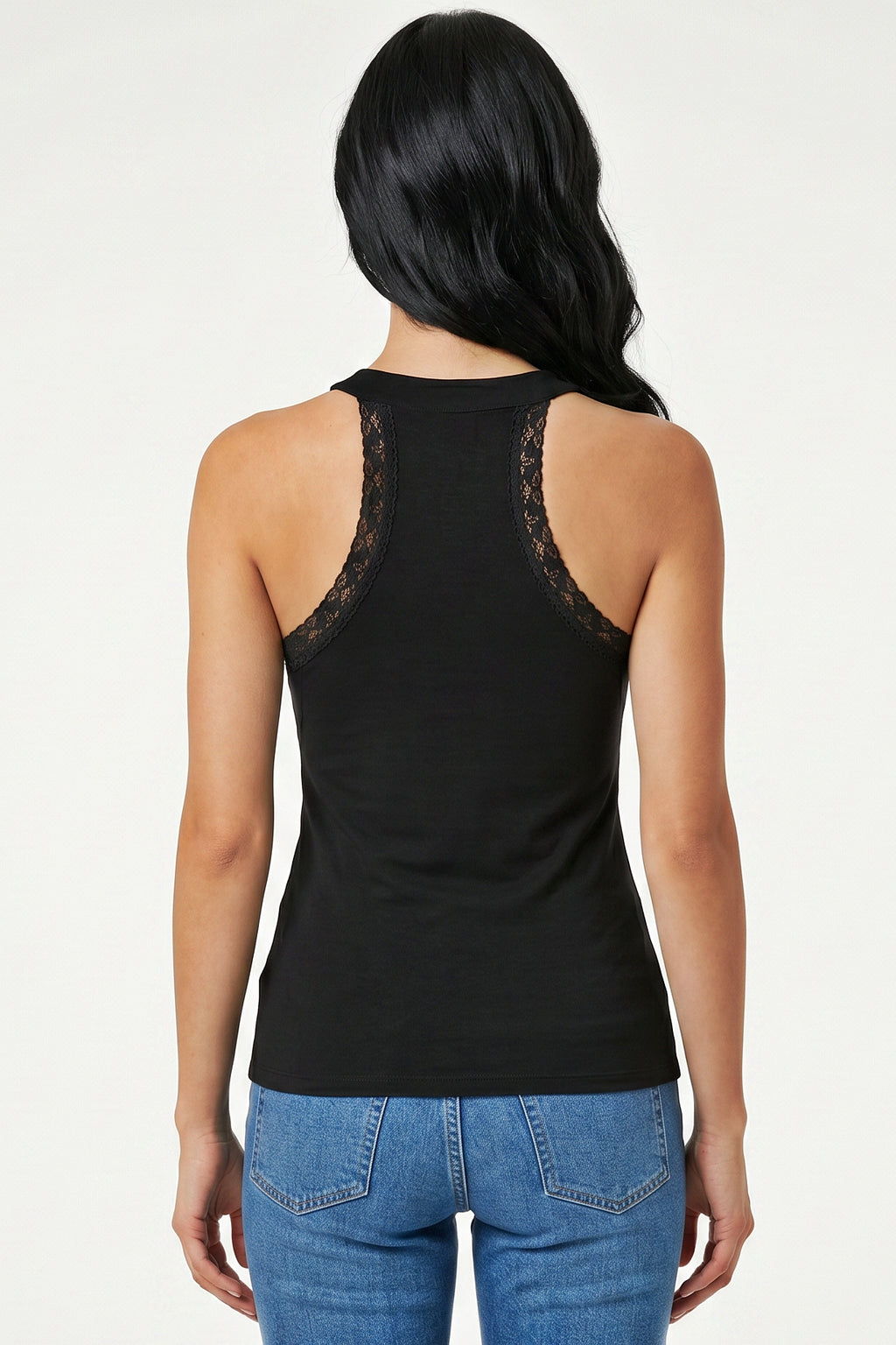 Lace-Trim High-Neck Tank