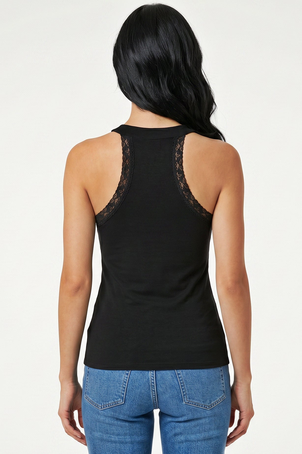 Lace-Trim High-Neck Tank