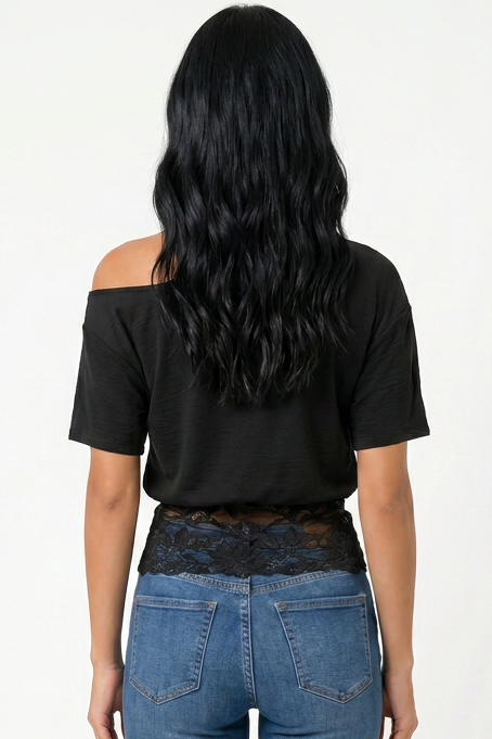 Lace-Waist Off-Shoulder Tee