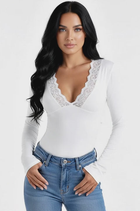 Heavy V Lace Long Sleeve Top