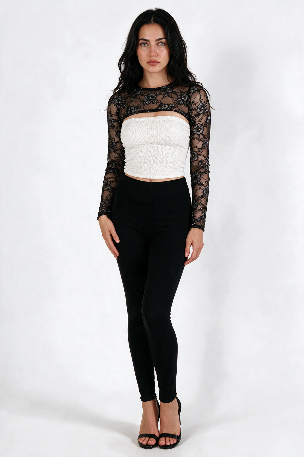 Daisy Lace Cropped Bolero - Black - front